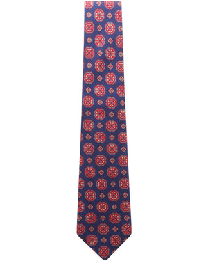 Navy and Red Medallion Silk Tie