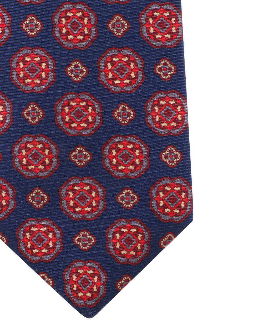 Navy and Red Medallion Silk Tie