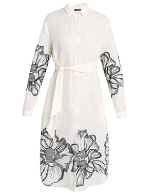 Off White and Black Embroidered Flower Tunic