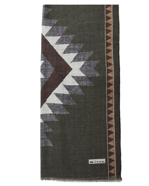 Olive Geometric Wool Scarf