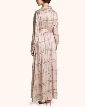 Powder Pink Windowpane Check Maxi Dress