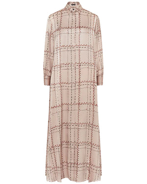 Powder Pink Windowpane Check Maxi Dress