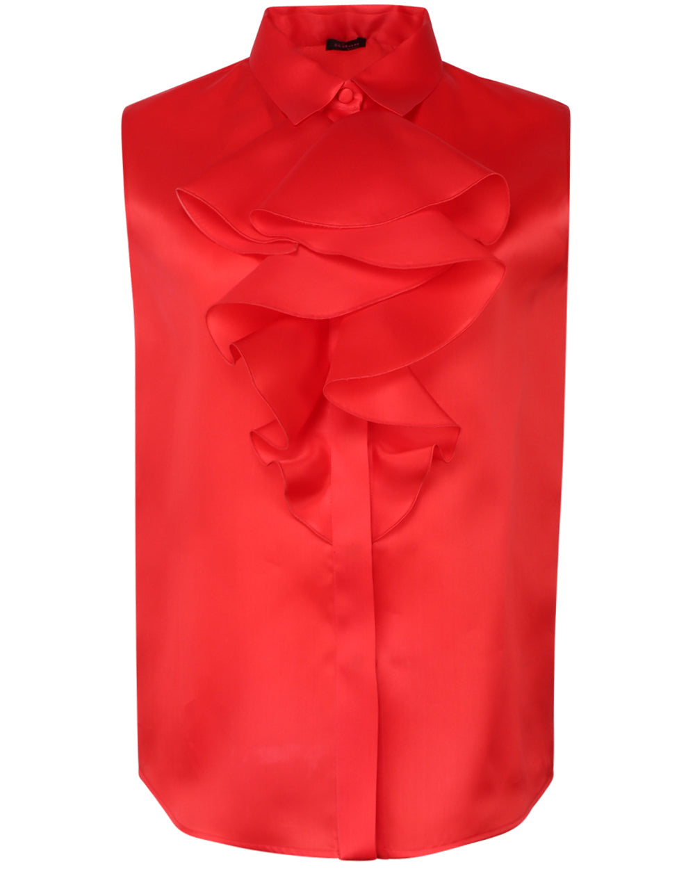 Red Sleeveless Ruffle Blouse