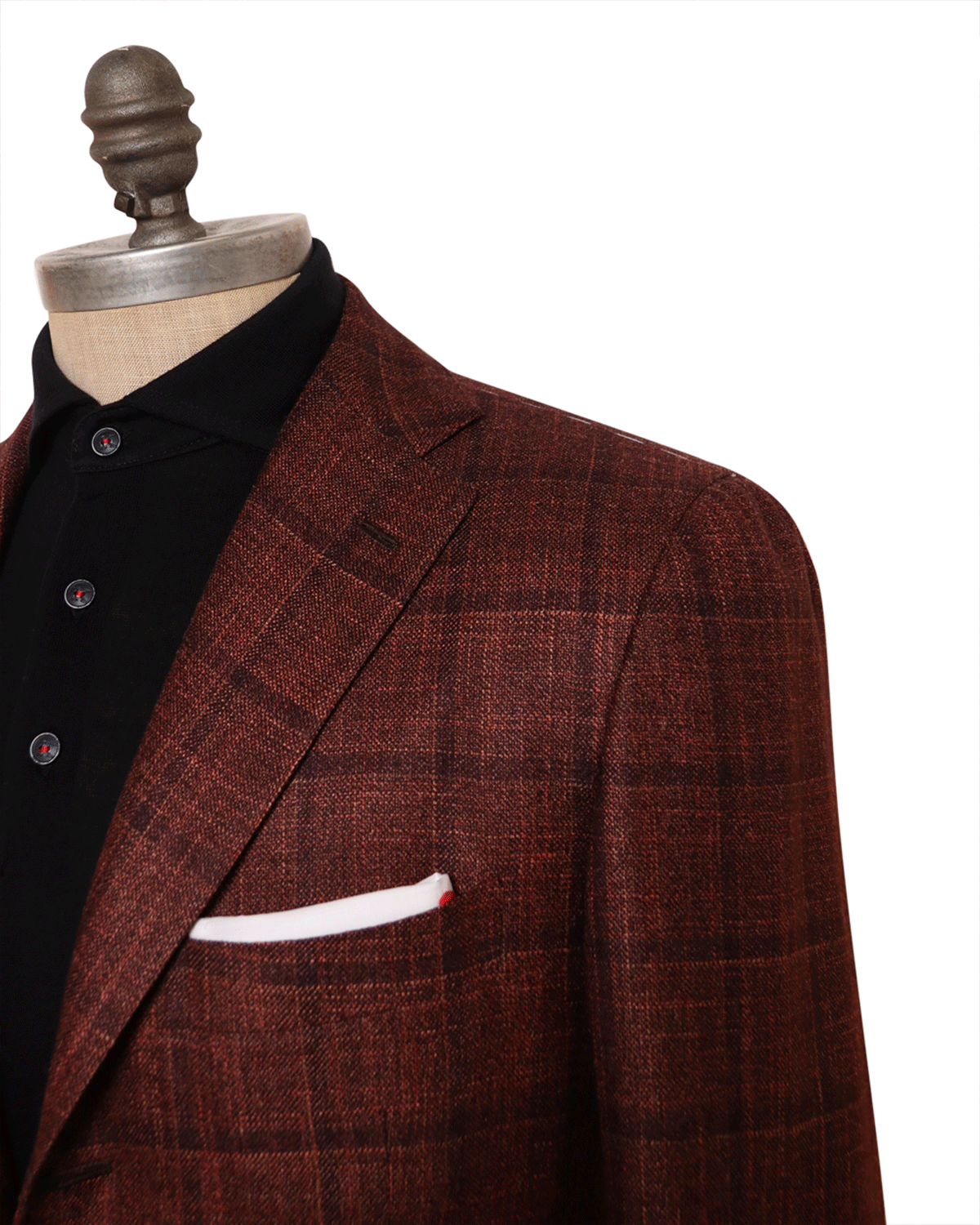 Kiton Rust and Burgundy Windowpane Cashmere Blend Sportcoat