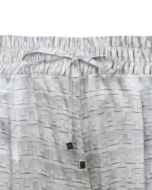 Sky Blue Woven Print Silk Trouser