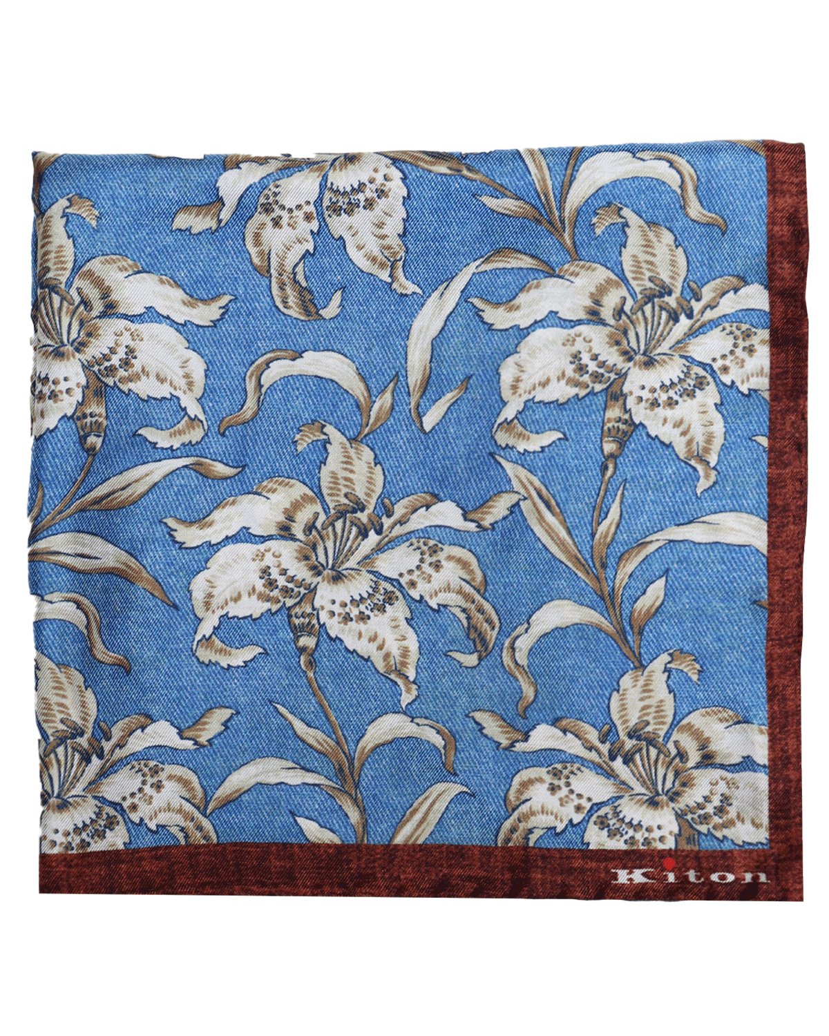 Sky Blue and Beige Floral Silk Pocket Square