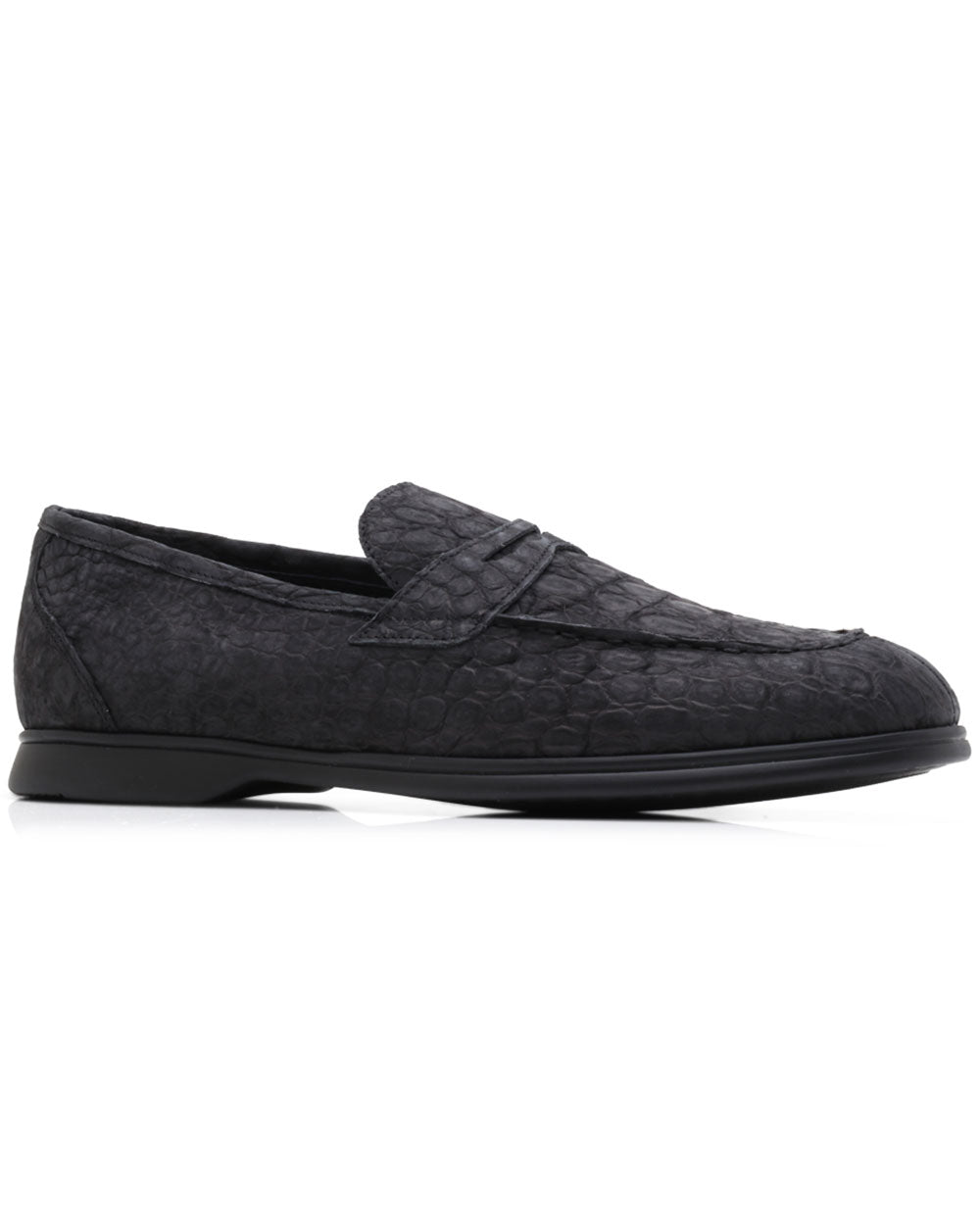 Suede Crocodile Casual Loafer in Black