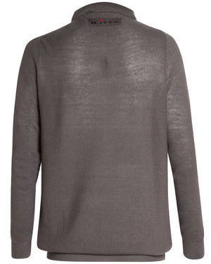 Taupe Linen Blend Knit Quarter Zip Sweater