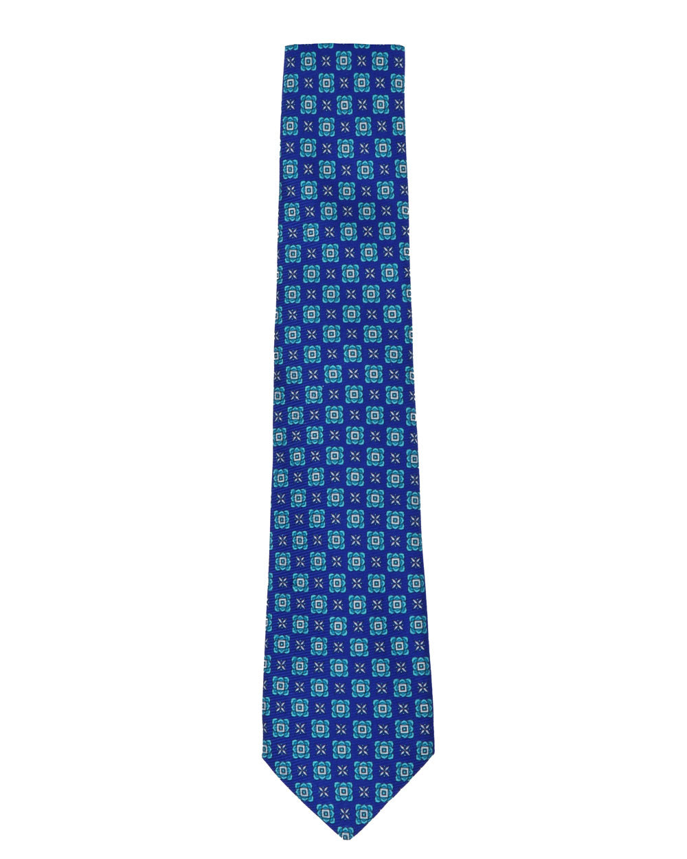 Turquoise and Blue Diamond Medallion Printed Tie