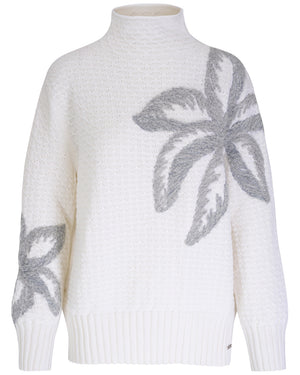 White and Silver Floral Knit Sweater