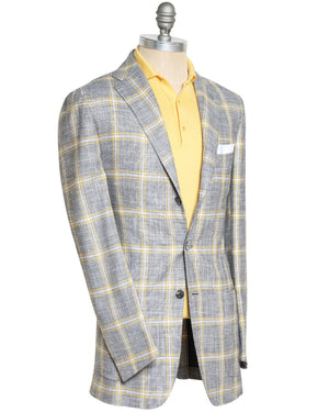 Yellow and Grey Cashmere Blend Windowpane Sportcoat