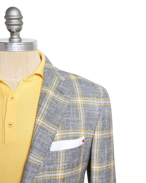 Yellow and Grey Cashmere Blend Windowpane Sportcoat