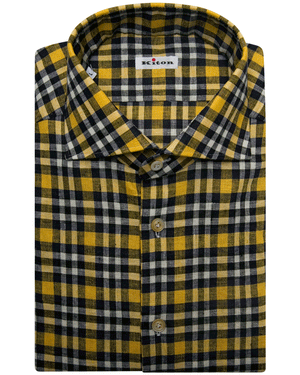 Yellow and Navy Checked Linen Sportshirt
