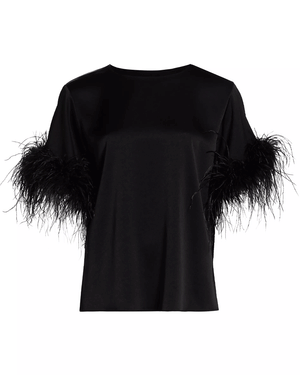 Black Short Sleeve Blouse With Feather Sleeve