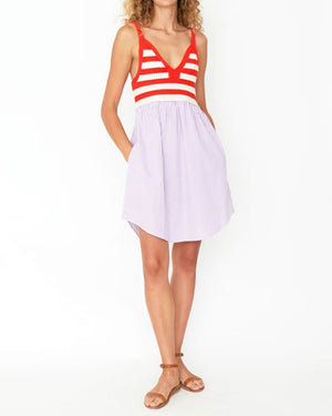 Esmee Crochet Top Striped Dress in Poppy and Cream