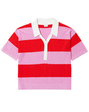The Buell Polo in Blush and Poppy Stripe