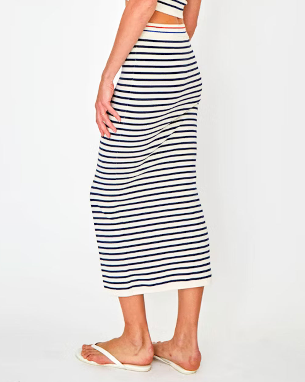 The Dee Tube Skirt in Cream and Navy Stripe