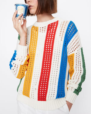 The Hazel Pullover in Cream Crochet Stripe