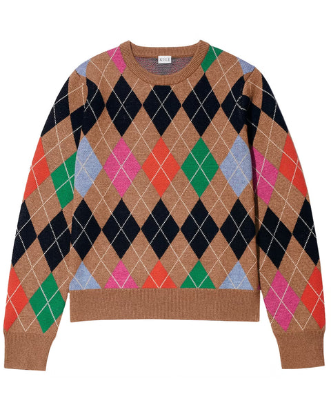 The Heidi Long Sleeve Argyle Sweater in Camel