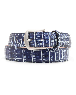 Two Tone Alligator Belt in Navy and White