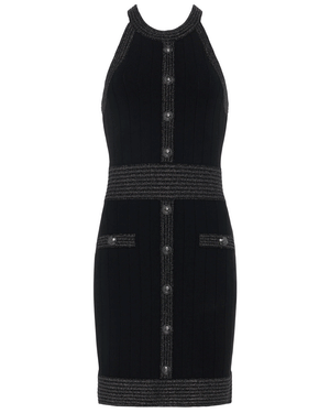 Black Gunmetal Lurex Anissa Button Dress