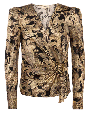 Gold Multicolor Textured Paisley Benson Blouse