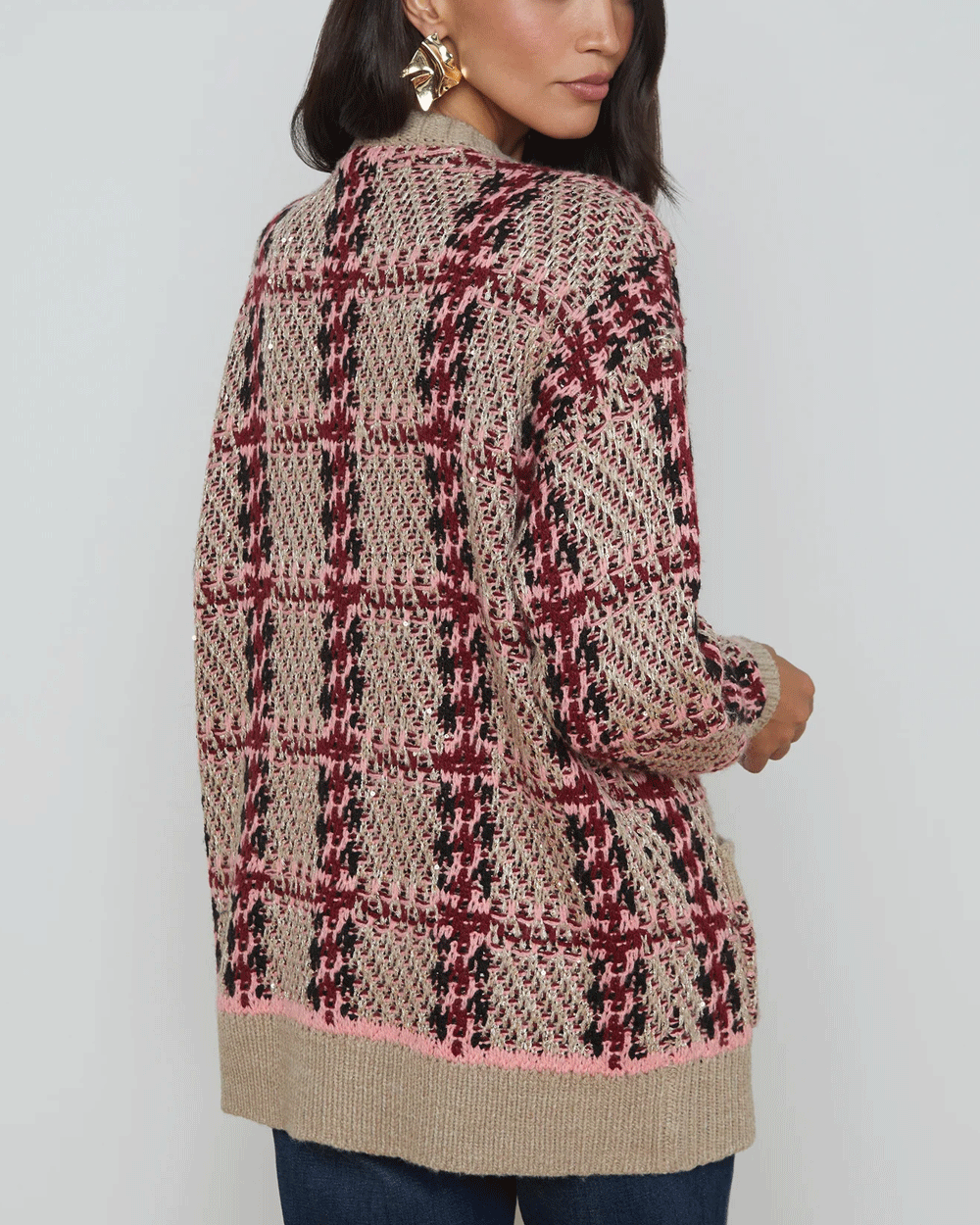 Natural Pink Burgundy Black Sequin Macie Cardigan