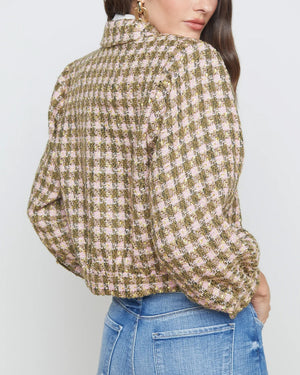 Army and Light Pink Check Bridges Crop Jacket