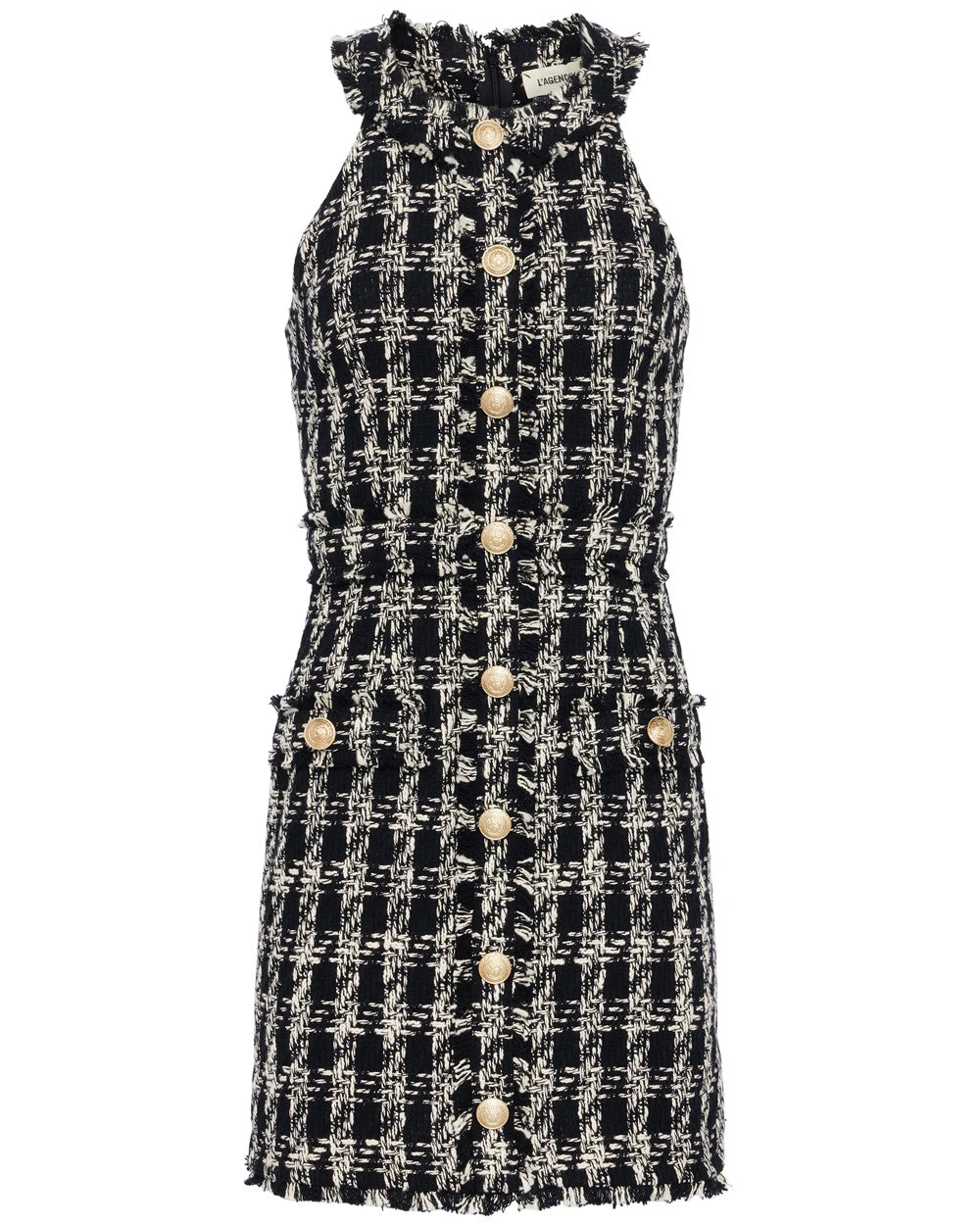 Black and Ivory Tweed Jade Button Front Dress