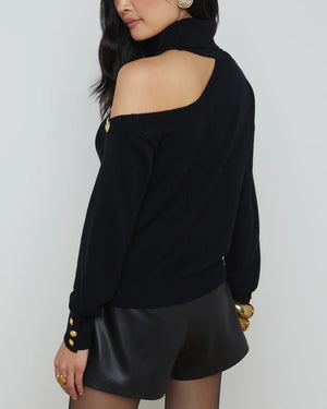 Black Cutout Shoulder Brixie Turtleneck