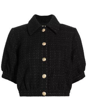 Black Tweed Short Sleeve Cove Crop Jacket