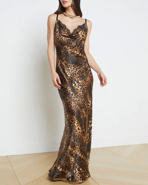 Brown Cheetah Venice Cowl Neck Gown