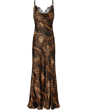 Brown Cheetah Venice Cowl Neck Gown