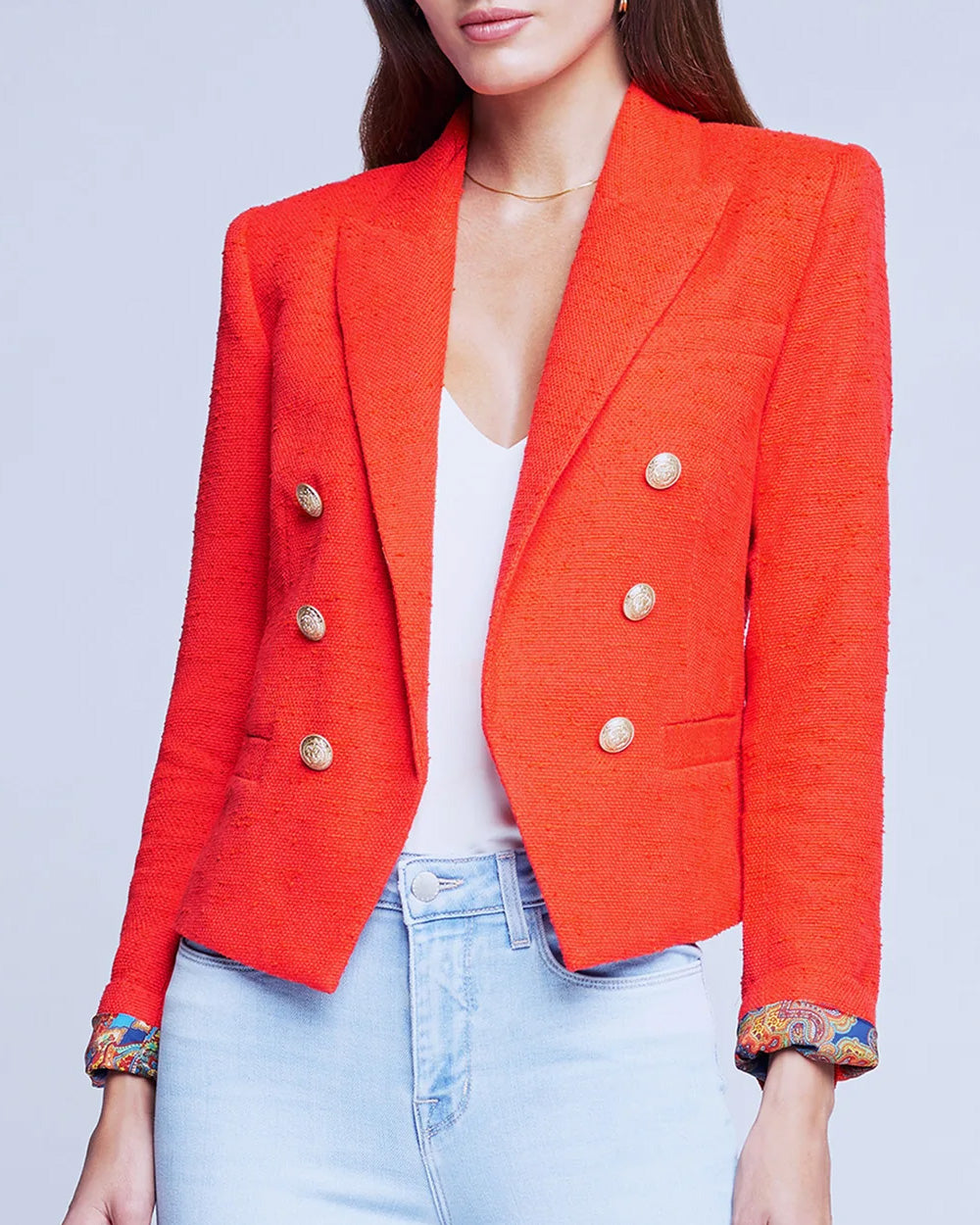 Fire Red Double Breasted Brooke Crop Blazer