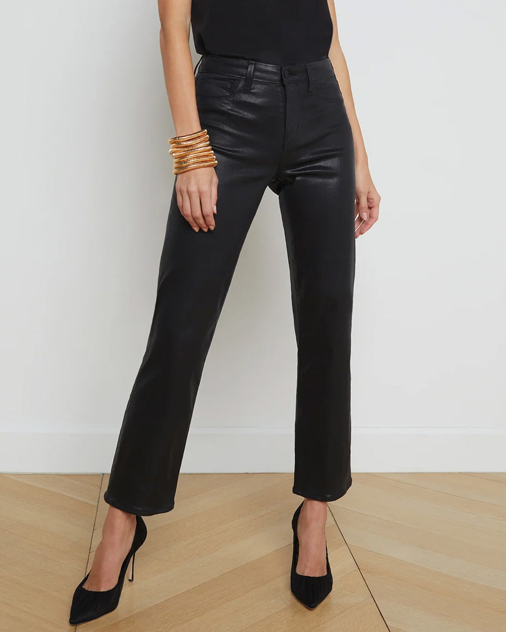 High Rise Straight Ginny Pant in Noir Coated