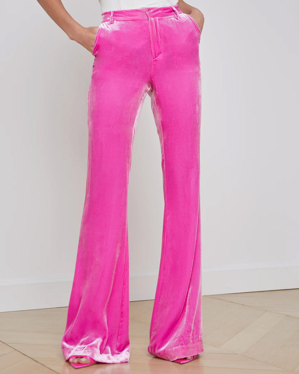 Hot Pink Velvet Flared Lane Trouser