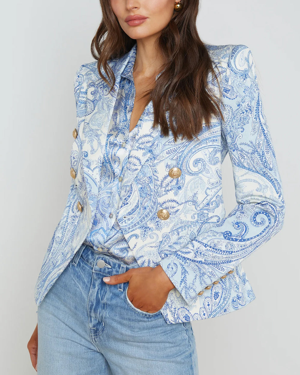 Ivory and Blue Paisley Marie Double Breasted Blazer