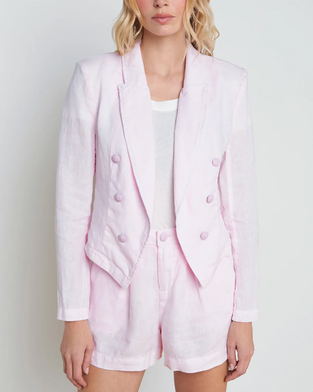 Lilac Snow Linen Wayne Crop Double Breasted Jacket