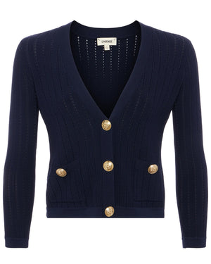 Midnight and Gold Pointelle Knit Irvin Crop Cardigan
