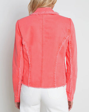 Wayne Crop Fray Denim Blazer in Neon Coral