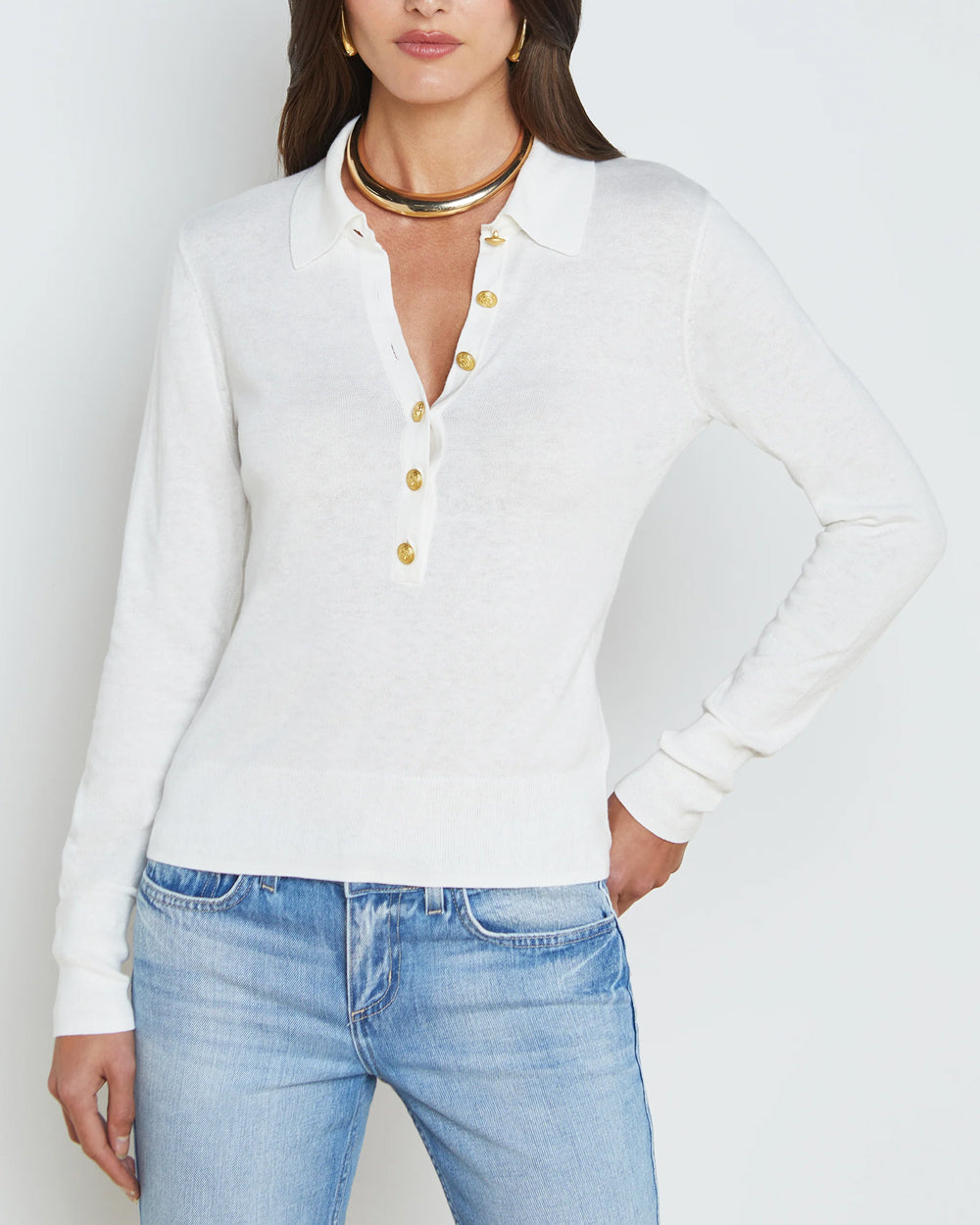 White Sterling Collar Sweater