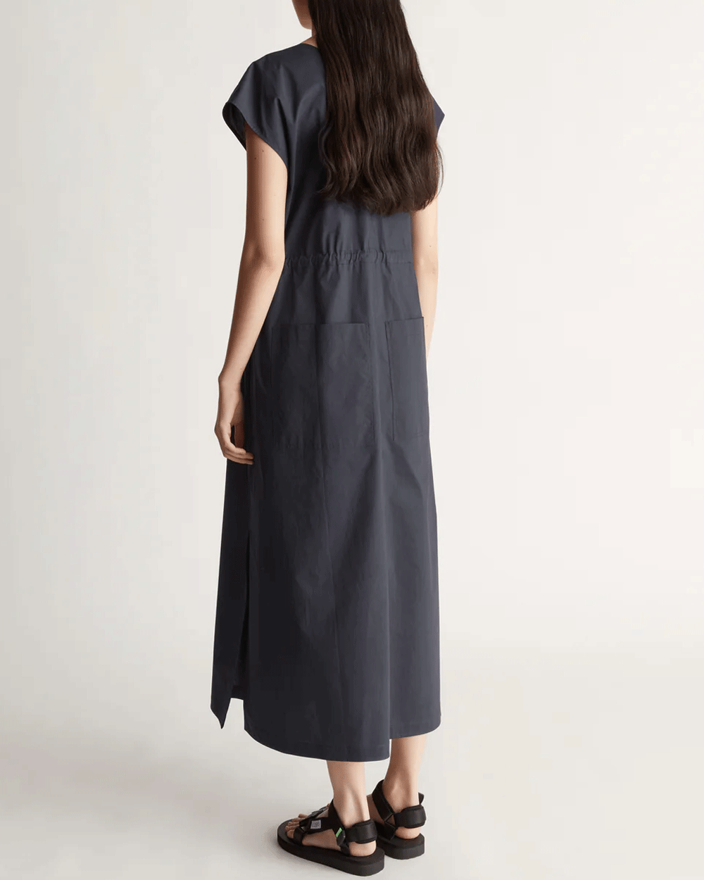 Navy LM Poplin V Neck Dress