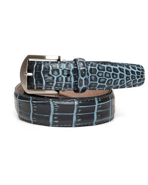 Two Tone American Alligator Belt in Charcoal and Caribbean Blue