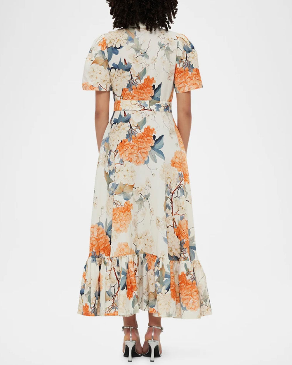 Vanilla Hydrangea Print Becca Short Sleeve Midi Dress