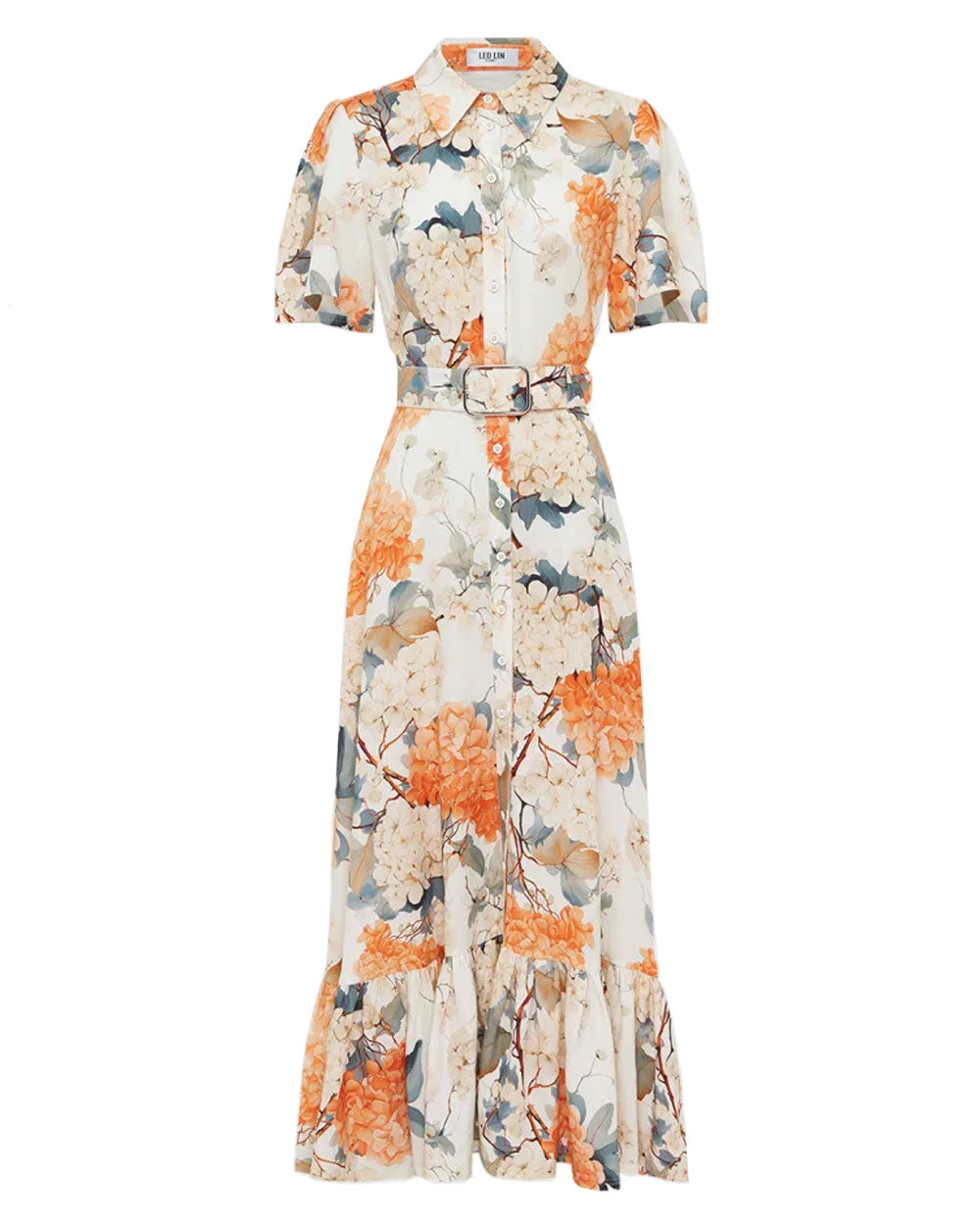 Vanilla Hydrangea Print Becca Short Sleeve Midi Dress