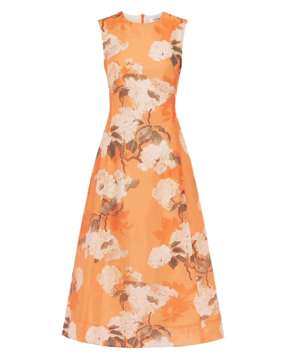 Tangerine Hydrangea Print Cleo Sleeveless Midi Dress