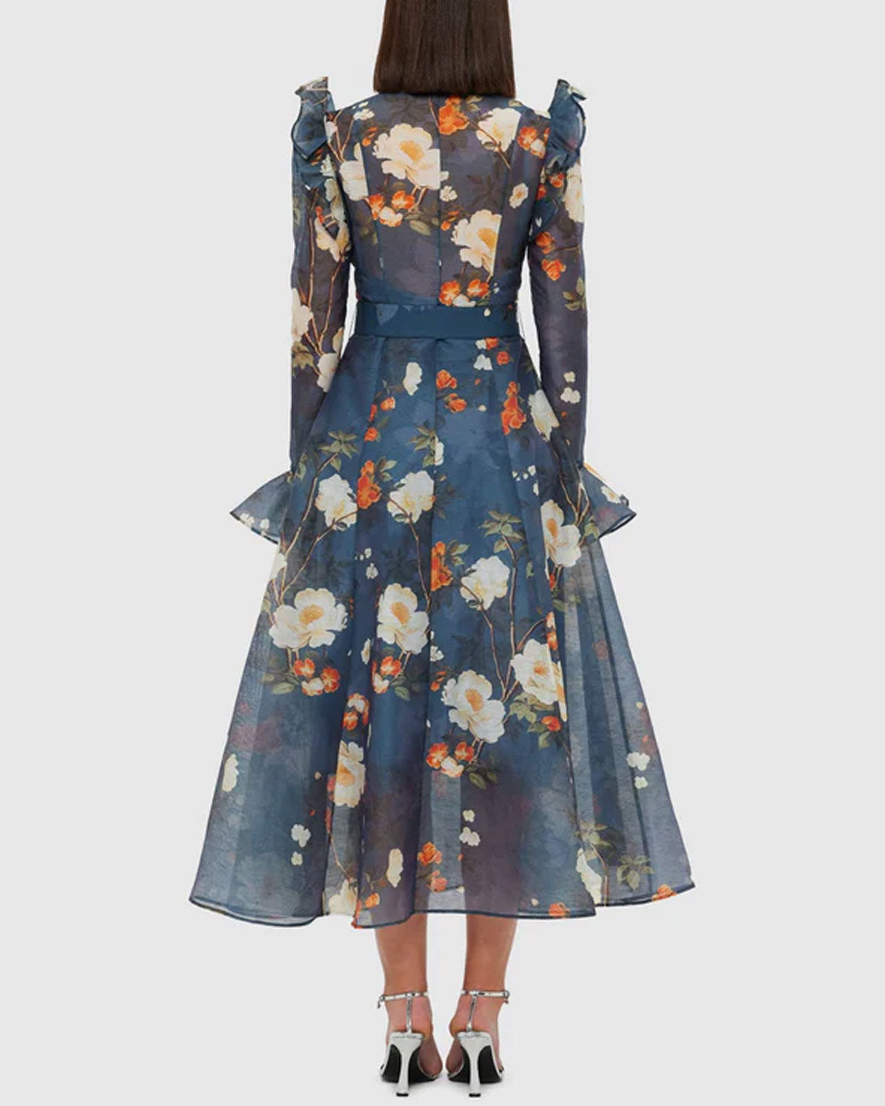 Pear Blossom Print Katrina Butterfly Sleeve Midi