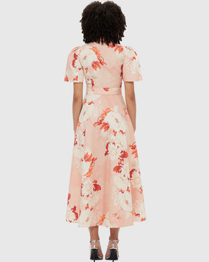 Peony Print Bianca Short Sleeve Midi Dress