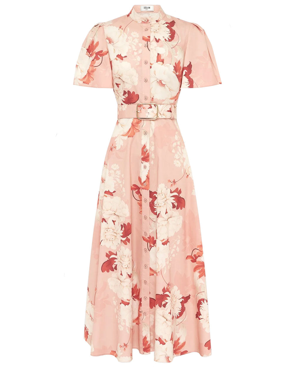 Peony Print Bianca Short Sleeve Midi Dress