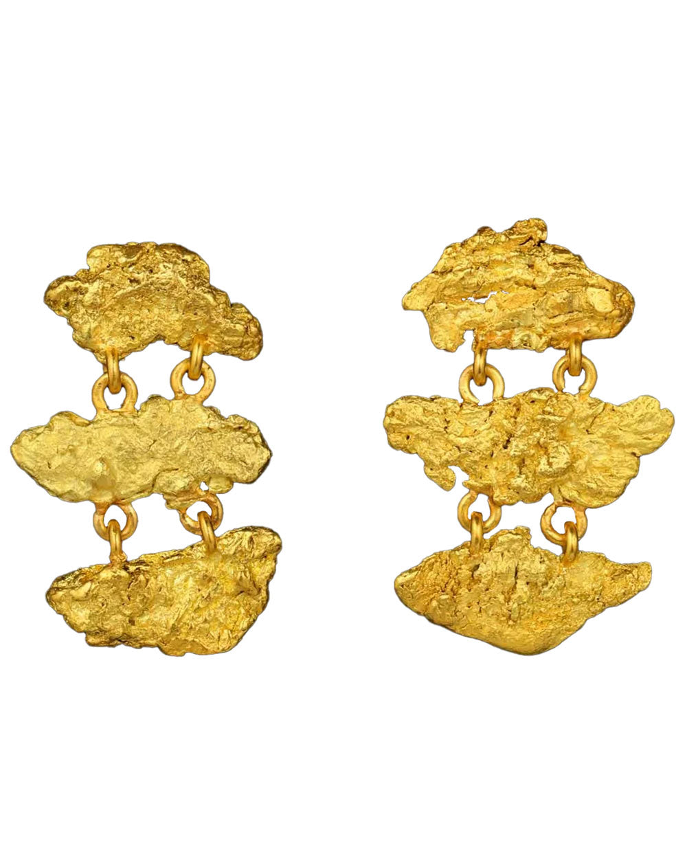 Triple Gold Nugget Drop Earrings
